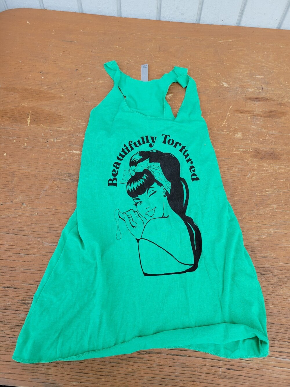 Next Level Apparel Dress Womens XS Green Sleeveless Beautifully Tortured Graphic